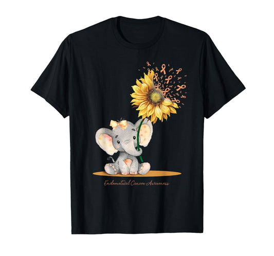 ENDOMETRIAL CANCER AWARENESS Cute Elephant Sunflower Peach T-Shirt