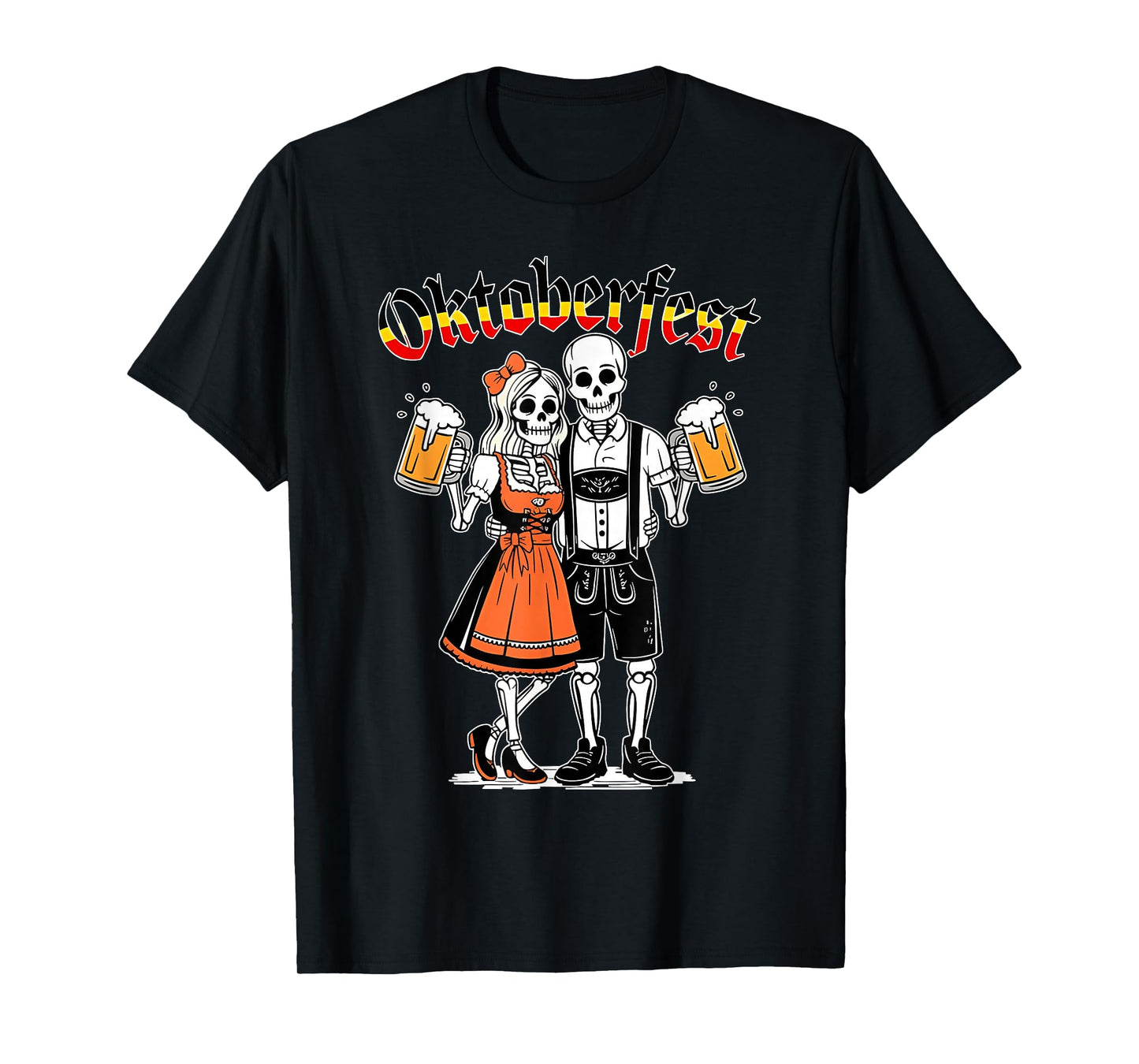 Funny Skeleton Couple Oktoberfest Pretzel Beer Party Adults T-Shirt