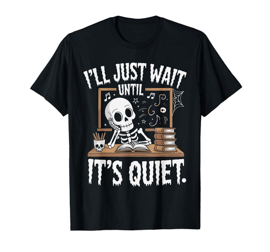 Cute Halloween Teacher Skeleton Funny Quiet Classroom Design T-Shirt