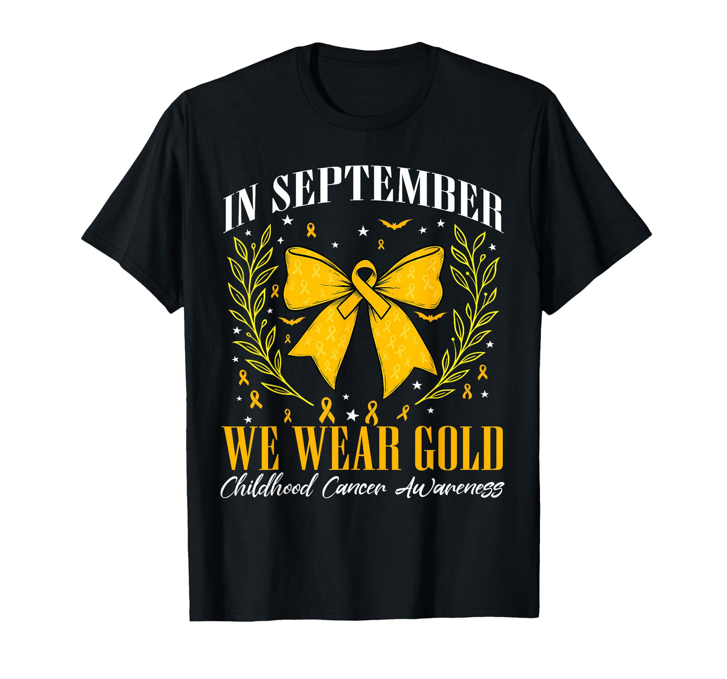 Bow Childhood Cancer Awareness In September We Wear Gold T-Shirt