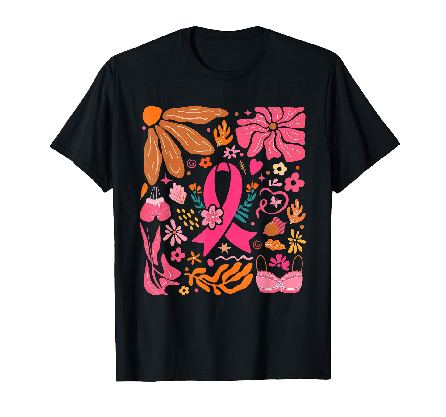 Pink Ribbon Wildflower Breast Cancer Awareness Support Women T-Shirt