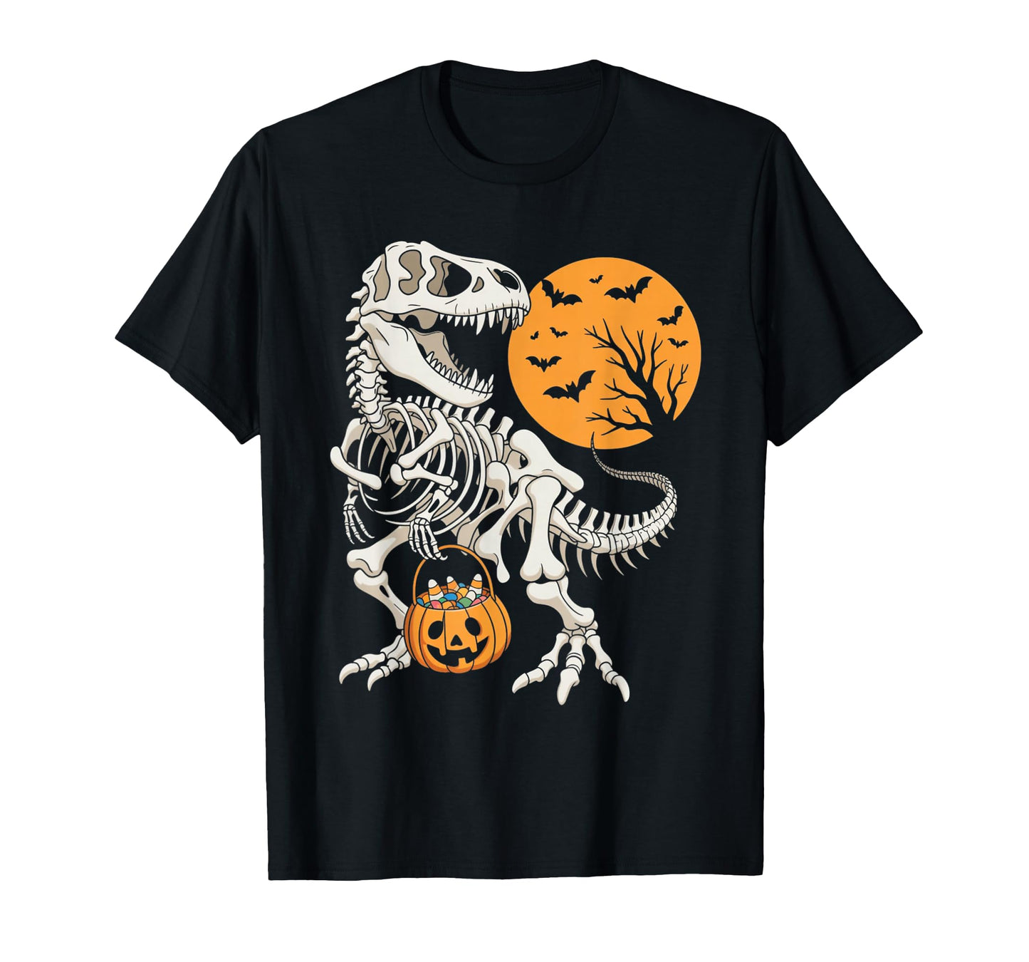 Halloween Boys Dinosaur Skeleton T rex Scary Pumpkin Spooky T-Shirt