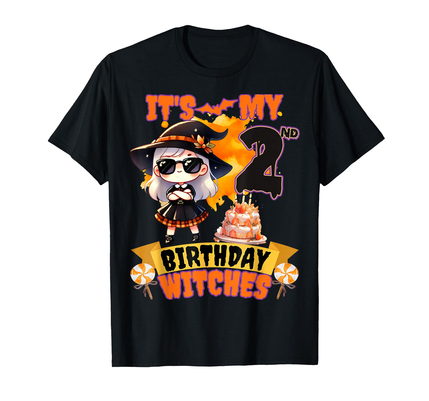Kids 2nd Birthday Cute Witch 2 Years Old Bday Party Girls T-Shirt