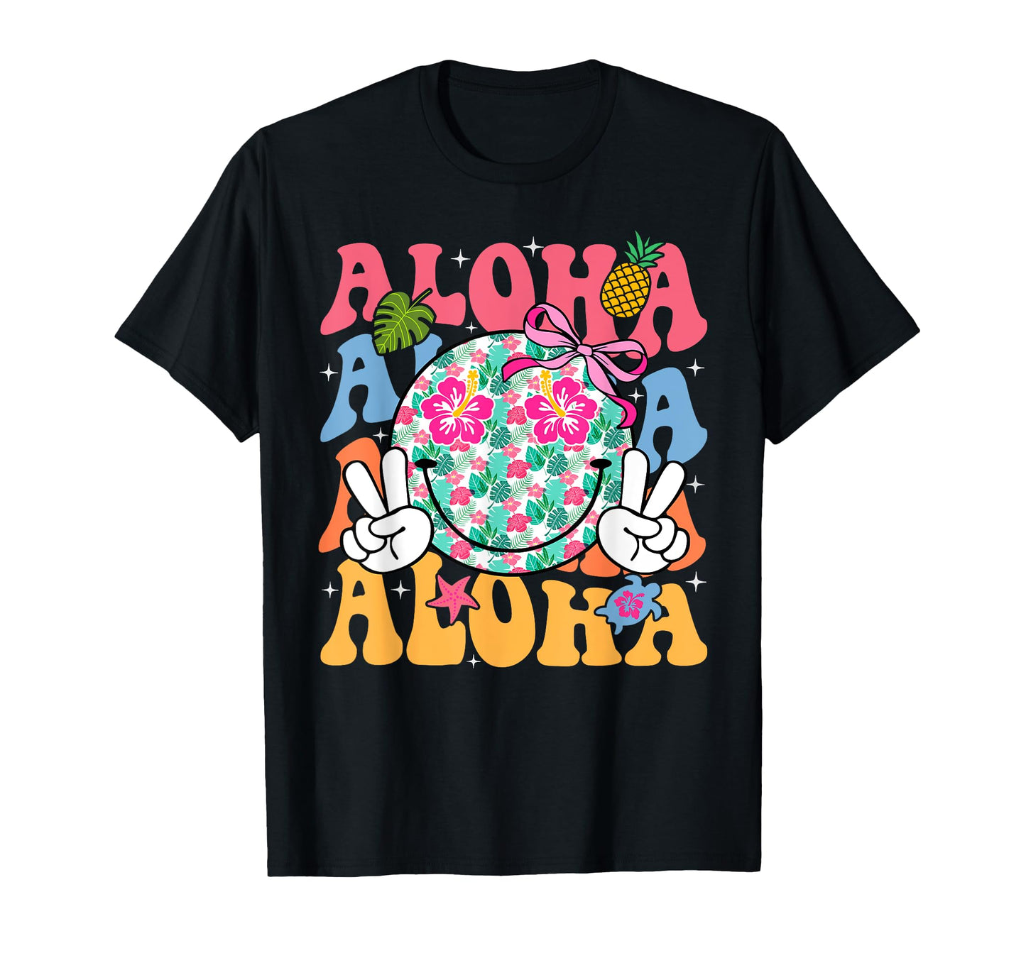 Aloha Hawaiian Cute Smile Face Shaka Hibiscus Kids Girls T-Shirt