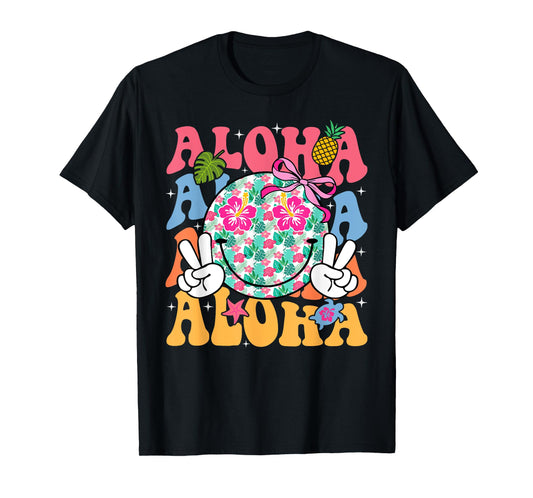 Aloha Hawaiian Cute Smile Face Shaka Hibiscus Kids Girls T-Shirt
