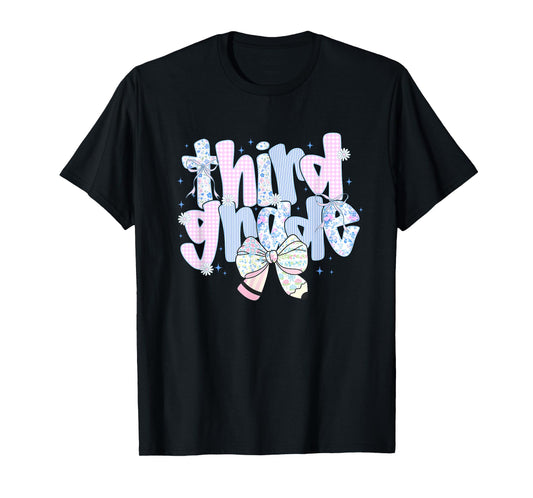 Cute Floral Preppy Third Grade Back To School Teacher Girl T-Shirt