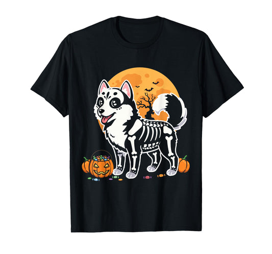Cute Siberian Husky Dog Skeleton Scary Halloween T-Shirt