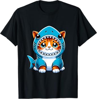 Funny Cute Cat in a Shark Costume Kawaii Neko Kids T-Shirt