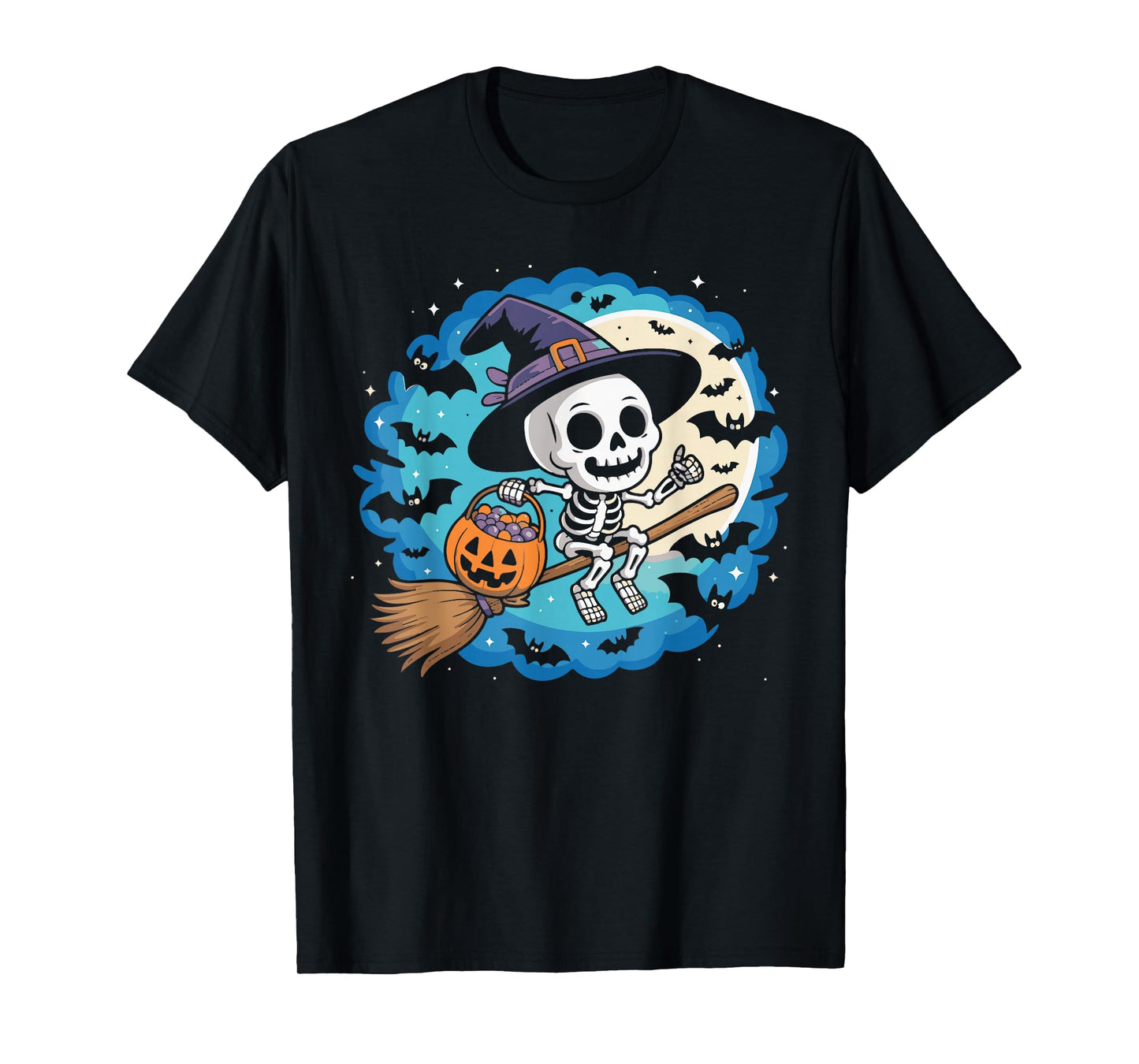 Skeleton Witch Hat Pumpkin Halloween Costume Men Women Kids T-Shirt