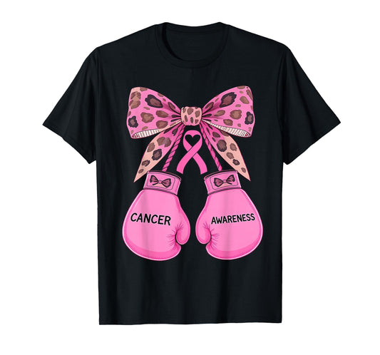 Cute Coquette Bow Pink Ribbon Boxing Breast Cancer Awareness T-Shirt