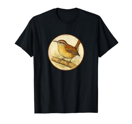 Colorful Retro Carolina Wren Bird Design T-Shirt