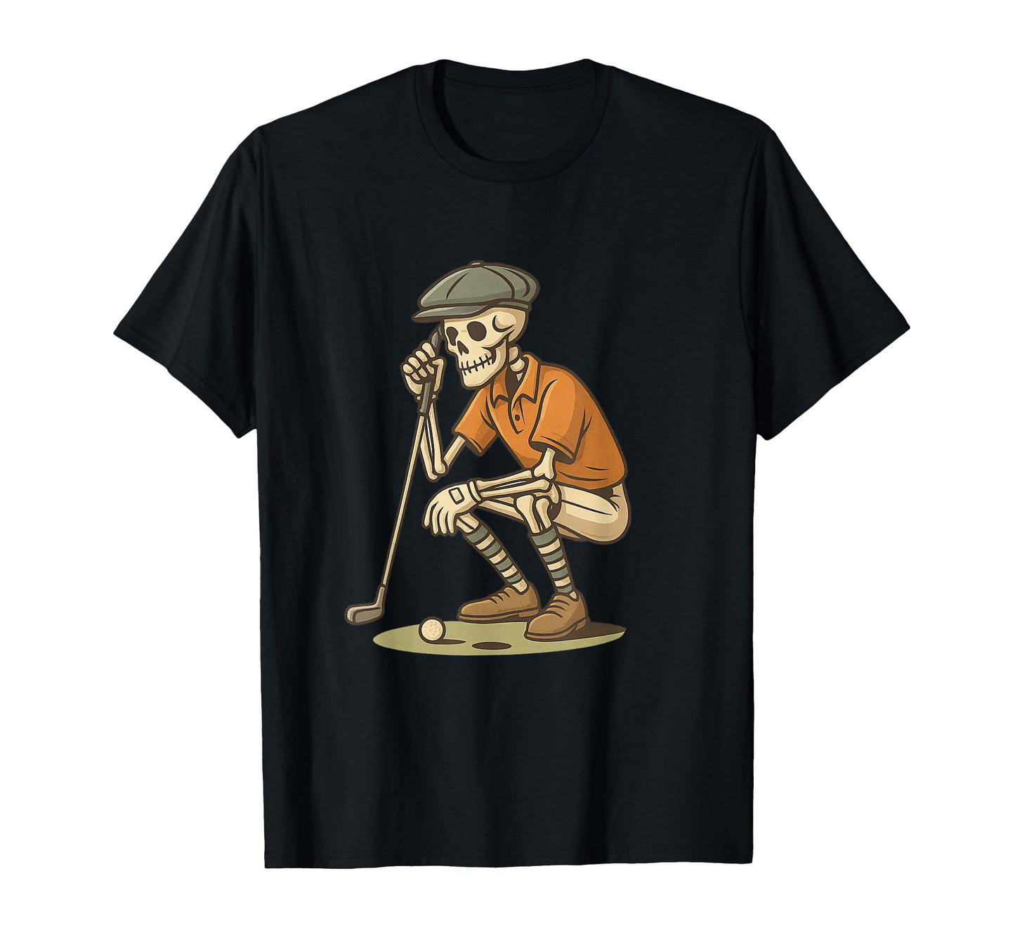 Skeleton Golfer Halloween Art, Funny Spooky Golf Design T-Shirt