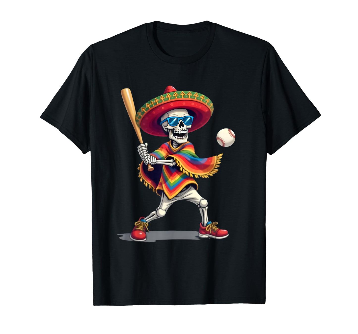 Mariachi Skeleton Baseball Cinco De Mayo Mexican Sombrero T-Shirt