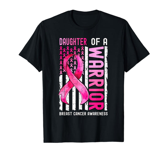 Daughter Of A Warrior Breast Cancer USA Flag Awareness Pink T-Shirt