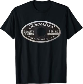 Music Slingerland Drums Guitar USA Drummer Tee - Unisex Adults - Black - Small - Short Sleeve - T-Shirt - Vintage Classic - Polyester 100%