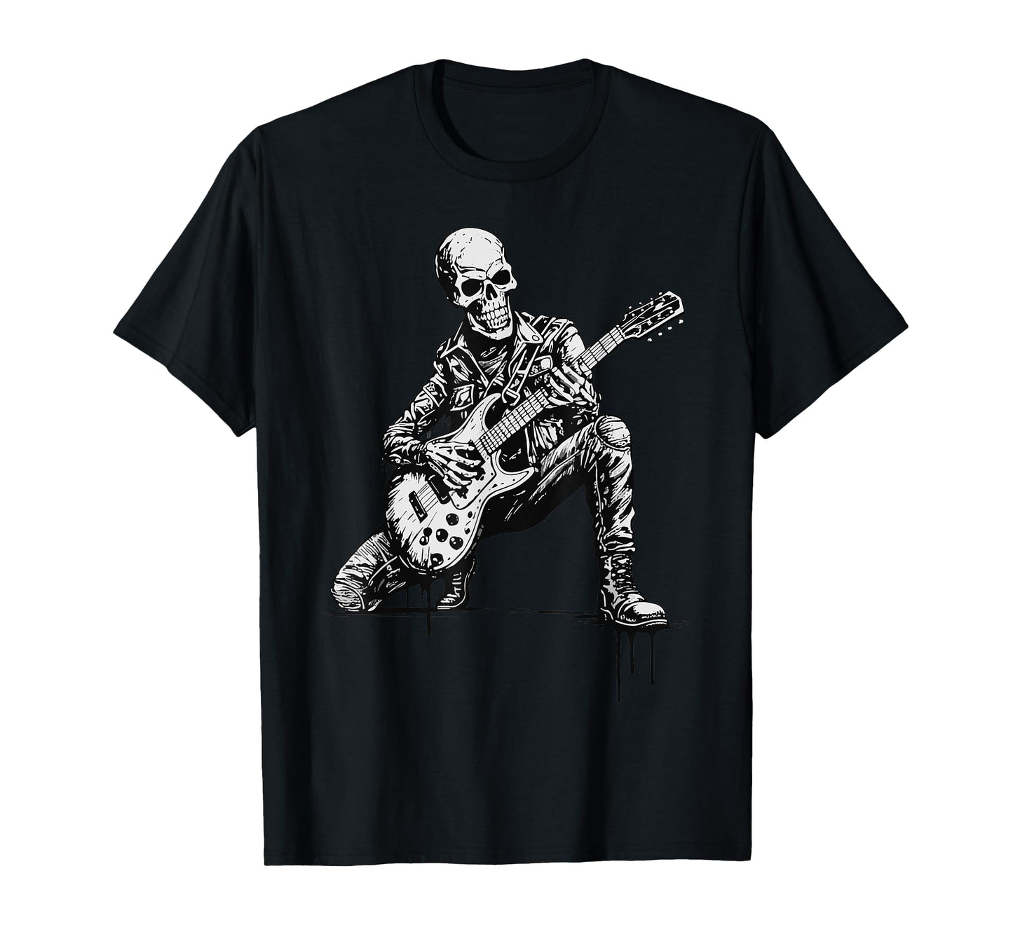 Halloween Skeleton Playing Guitar Rock Funny Skull T-Shirt