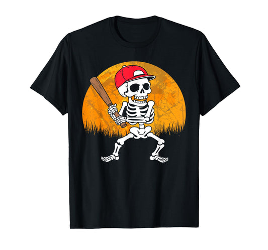 Baseball Skeleton Halloween Costume Baseball Player Men Boys T-Shirt
