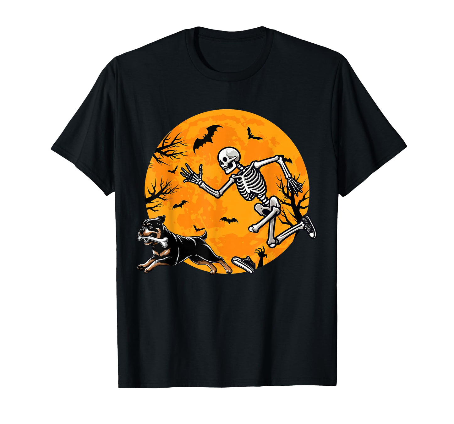 Halloween Dog Skeleton Chasing Dog Halloween Rottweiler T-Shirt