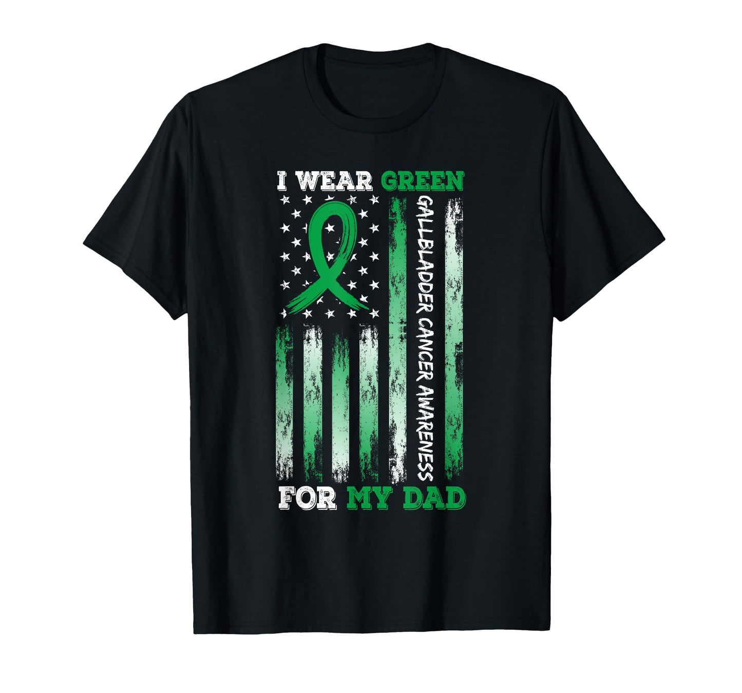 I Wear Green For My Dad USA Flag Ribbon Gallbladder Cancer T-Shirt