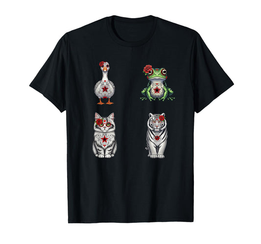 Cute Sugar Skull Animals Halloween Graphic T-Shirt