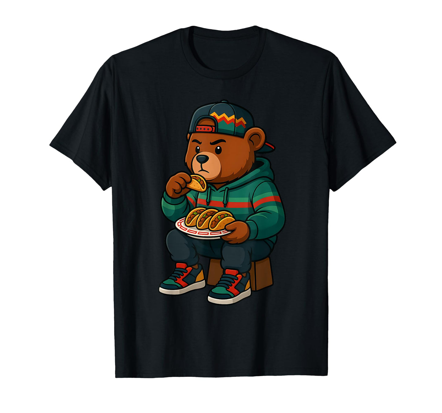 Hip Hop Teddy Bear Eating Tacos Mexican Baja Streetwear Teen T-Shirt
