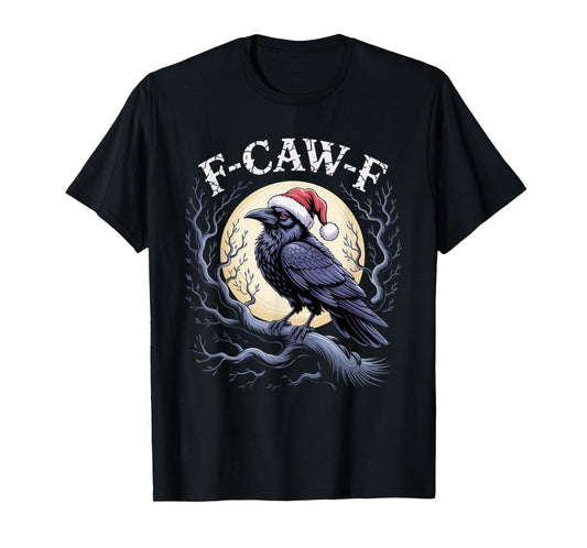 Crow F-CAW-F Black Bird Gothic Christmas Lights Santa Hat T-Shirt