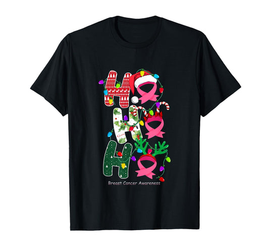 Ho Ho Ho Breast Cancer Awareness for Christmas T-Shirt