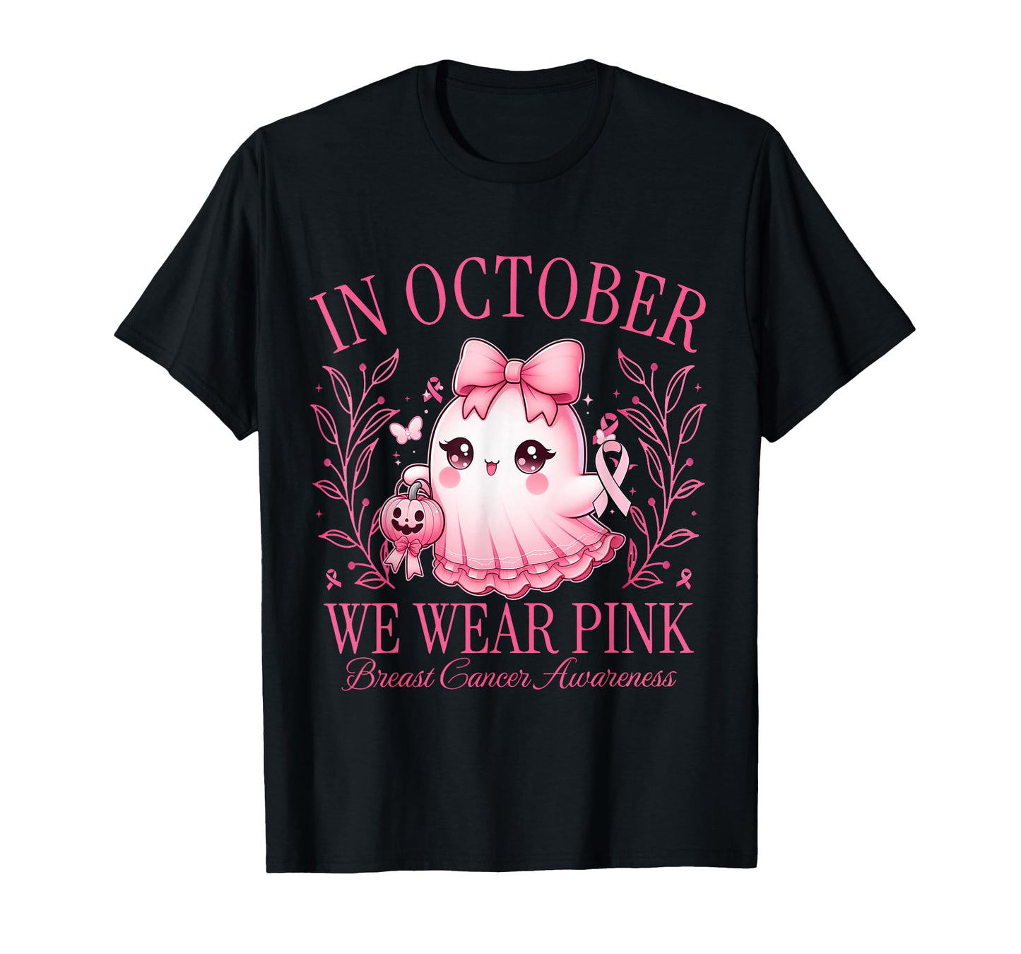 In October We Wear Pink Breast Cancer Ghost Coquetty T-Shirt