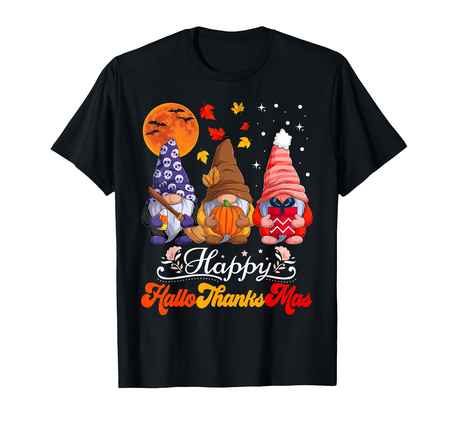 Halloween Thanksgiving Christmas Happy HalloThanksMas Gnomes T-Shirt