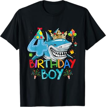 4th Birthday Shark Ocean Theme Party 4 Years Old For Boy T-Shirt