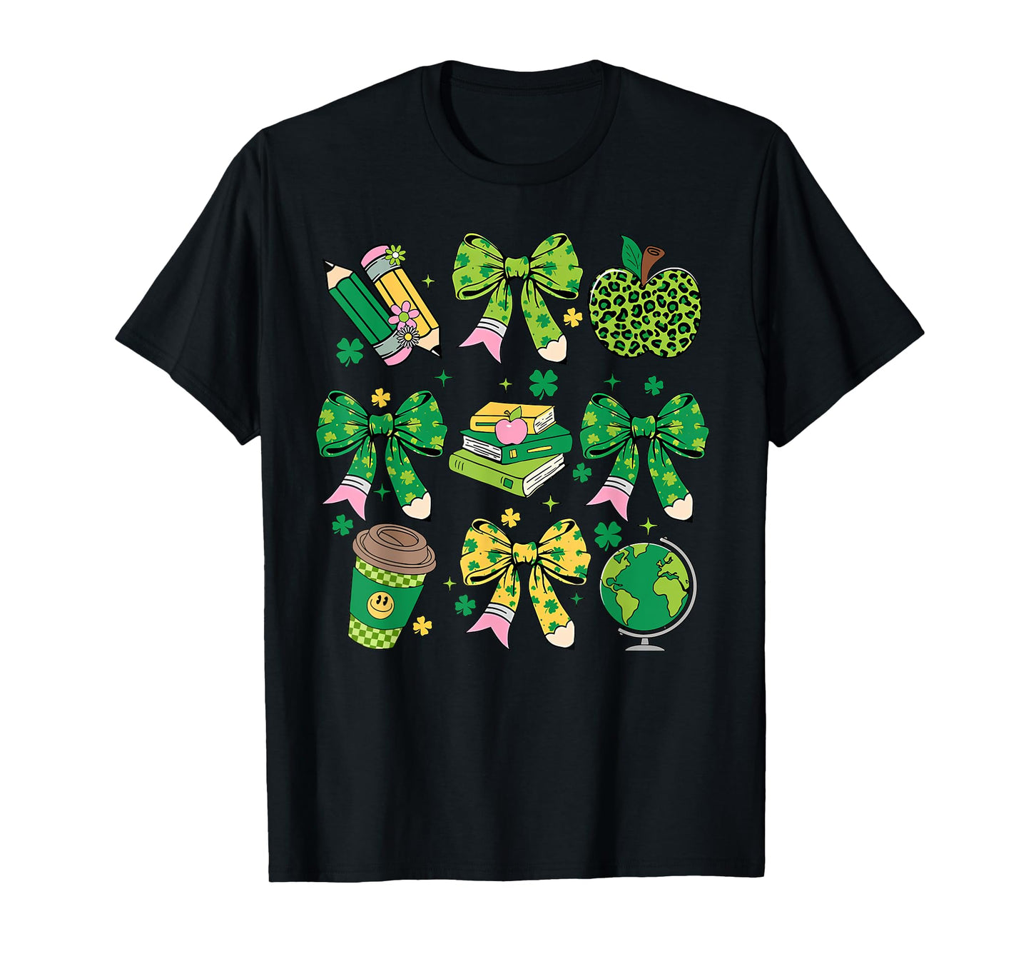 St Patrick's Day Lucky Teacher Shamrock Coquette Bow Pencil T-Shirt