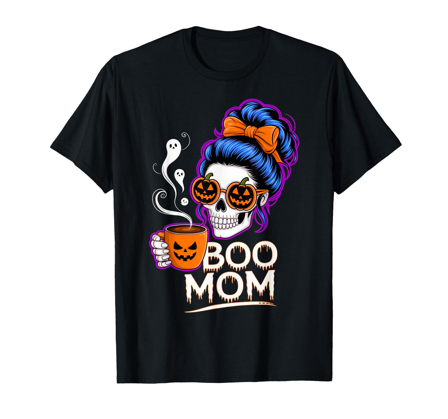 Boo Mom Halloween Costume Skeleton Messy Bun Mother Coffee T-Shirt