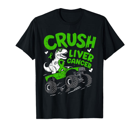 Crush Liver Cancer Awareness Dino T Rex Ribbon Green Kid Boy T-Shirt