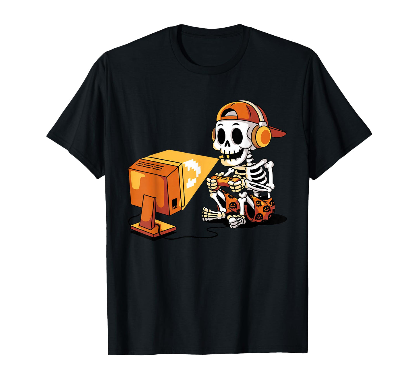Funny Video Gaming Skeleton Halloween Trick Or Treat Kids T-Shirt