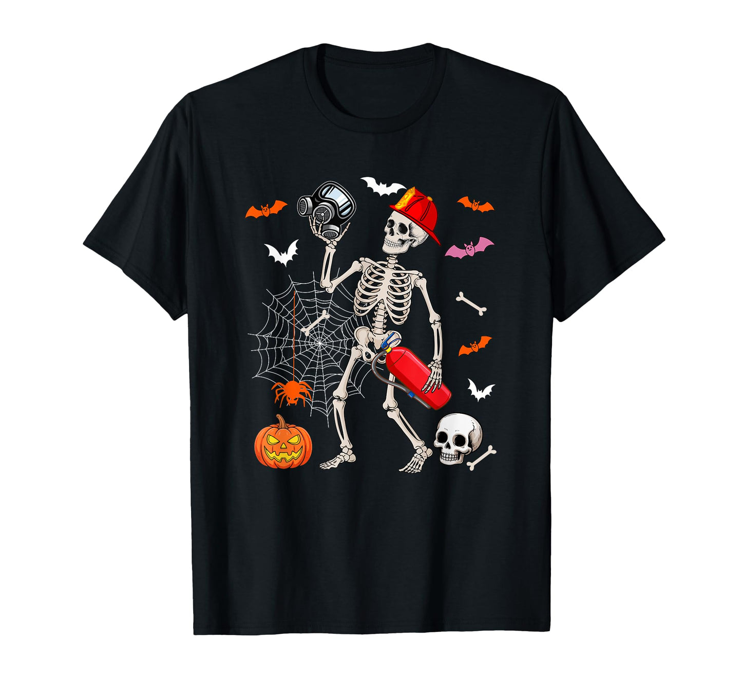 Firefighter Job Horror Skeleton Halloween Costume Team T-Shirt