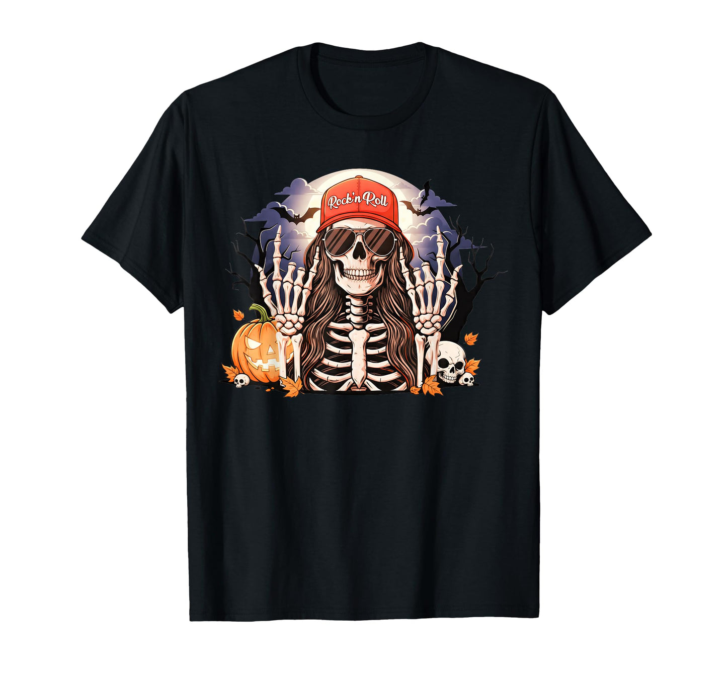 Rock'n Roll Girl Skeleton Rocker Cool Punk Halloween Design T-Shirt