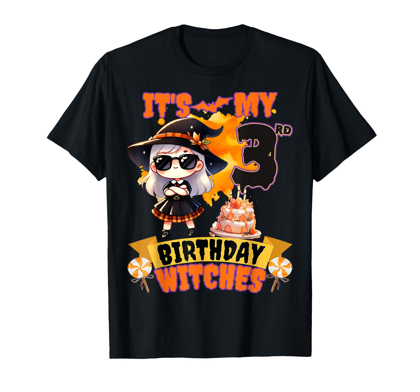 Kids 3rd Birthday Cute Witch 3 Years Old Bday Party Girls T-Shirt