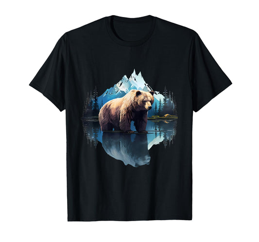 Bear Forest Wildlife Motif Animal Lovers Landscape Artwork T-Shirt