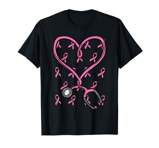 Pink Stethoscope Nurse Scrub Breast Cancer Awareness Women T-Shirt