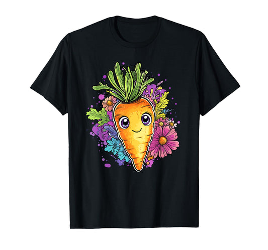 Adorable Carrot Surrounded By Colorful Blooms T-Shirt