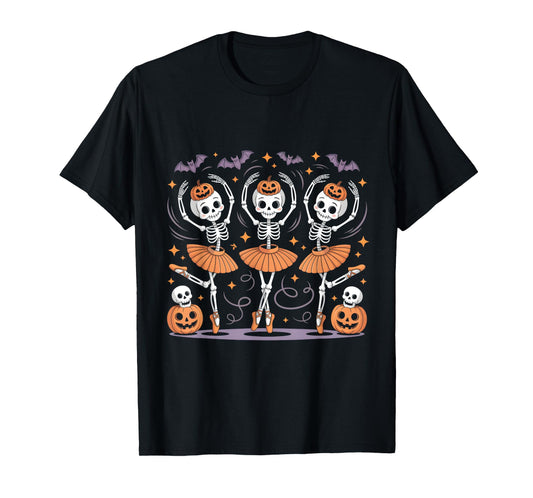 Ballet Pumpkin Skeleton Scary Halloween Men Women Boys Girl T-Shirt