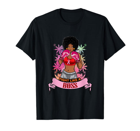 Black Girl Pink Warrior Breast Cancer Awareness Boxing T-Shirt