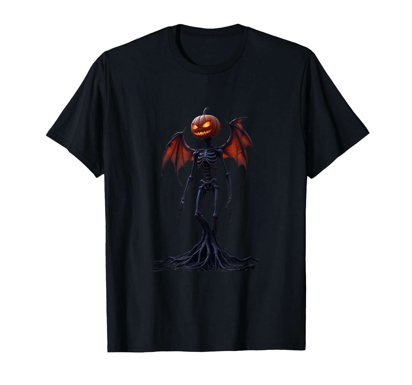 Pumpkin Demon Skeleton with Bat Wings Halloween T-Shirt