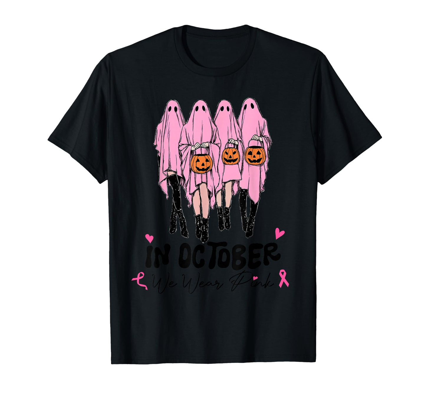 Breast Cancer Women Halloween in October We Wear Pink T-Shirt