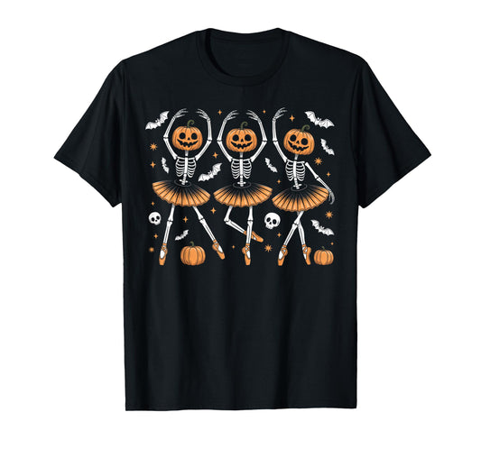 Ballet Pumpkin Skeleton Scary Halloween Men Women Boys Girl T-Shirt