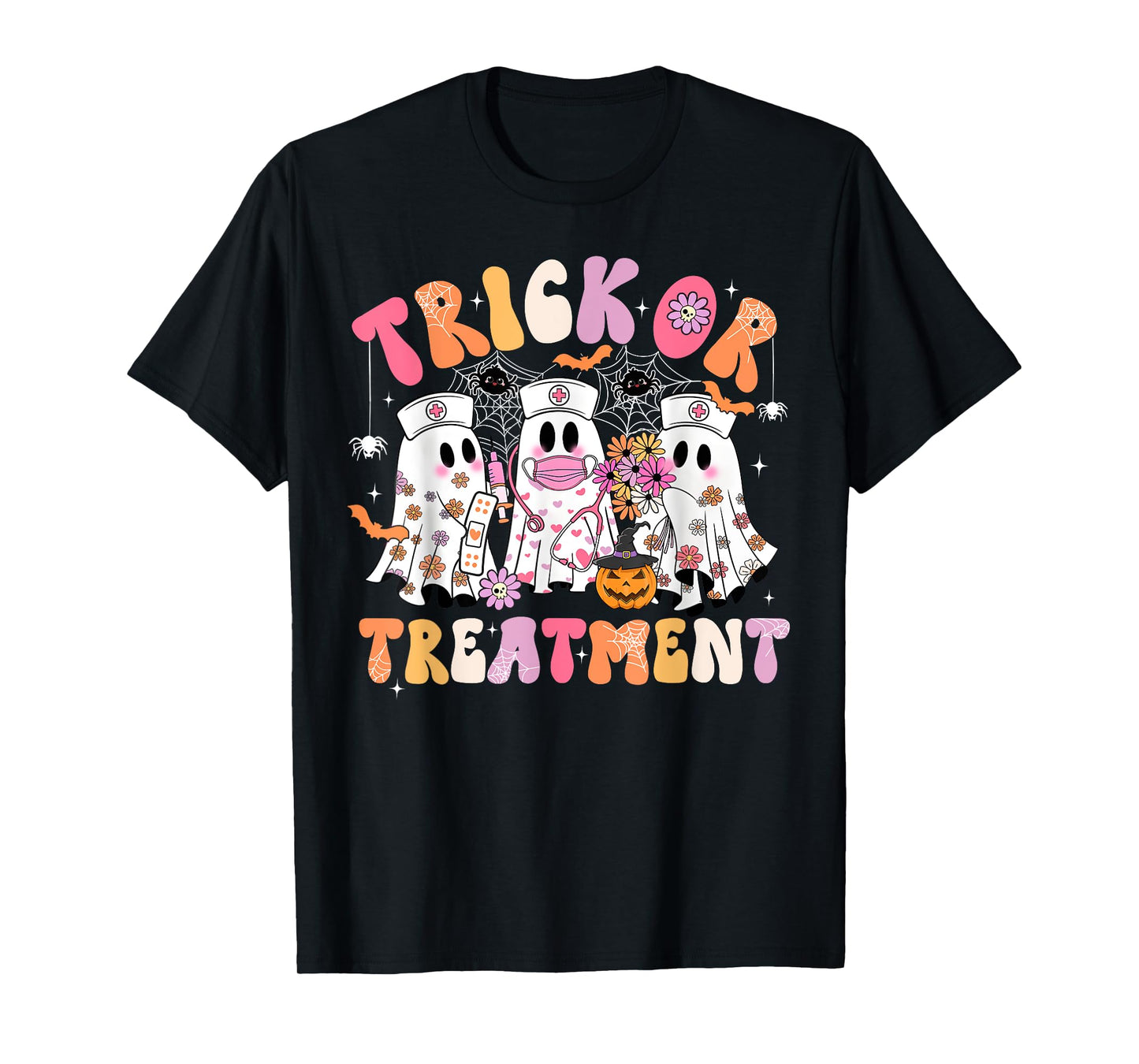 Trick Or Treatment Ghost Nurse Halloween Costume Girl Women T-Shirt