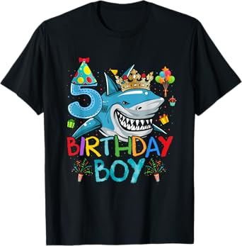 5th Birthday Shark Ocean Theme Party 5 Years Old For Boy T-Shirt