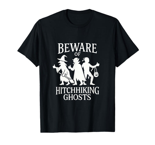 Beware of Hitchhiking Ghosts Vintage Spooky Season Design T-Shirt