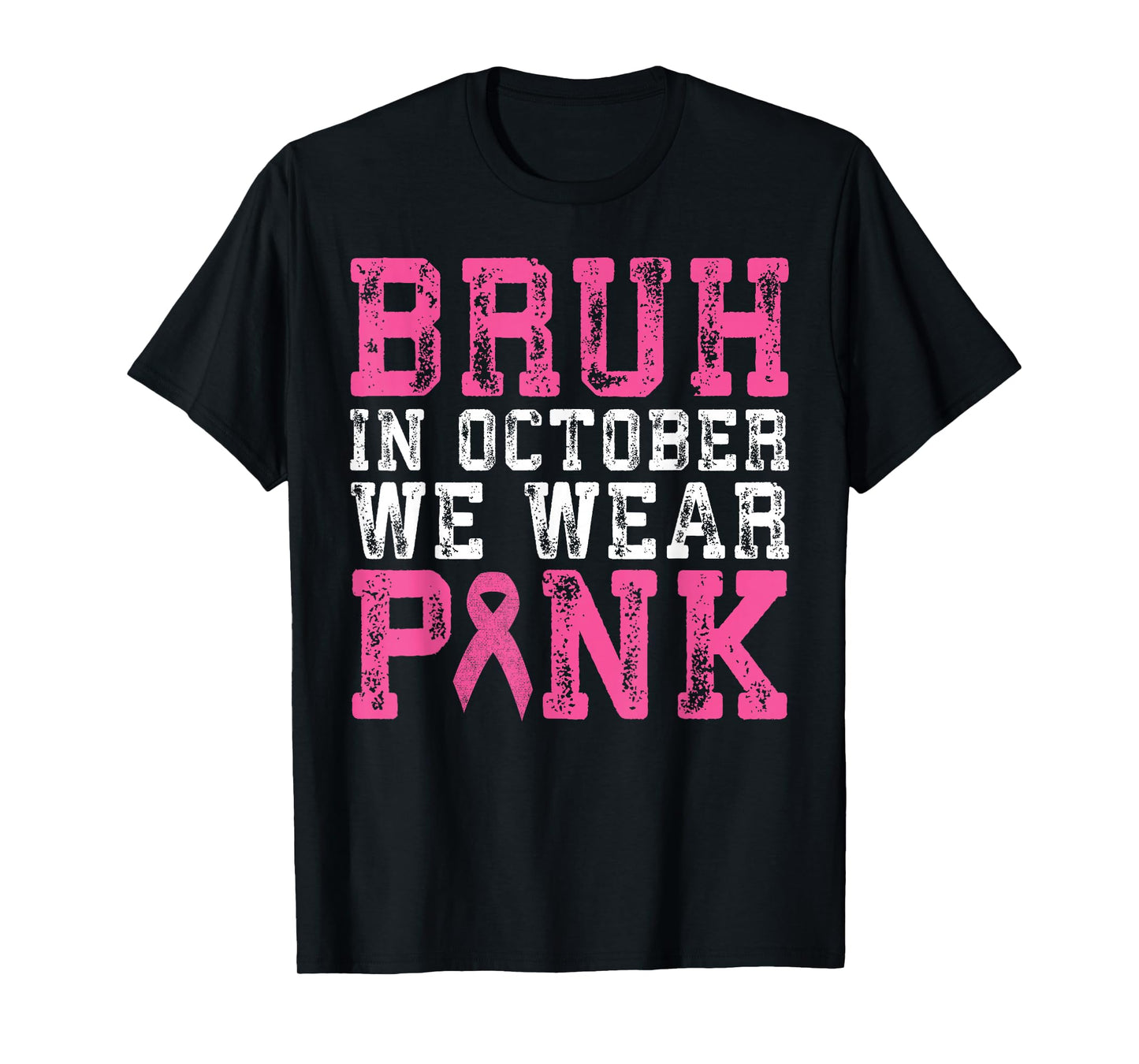 Breast Cancer Shirts for Kids Boys Bruh In October Wear Pink T-Shirt