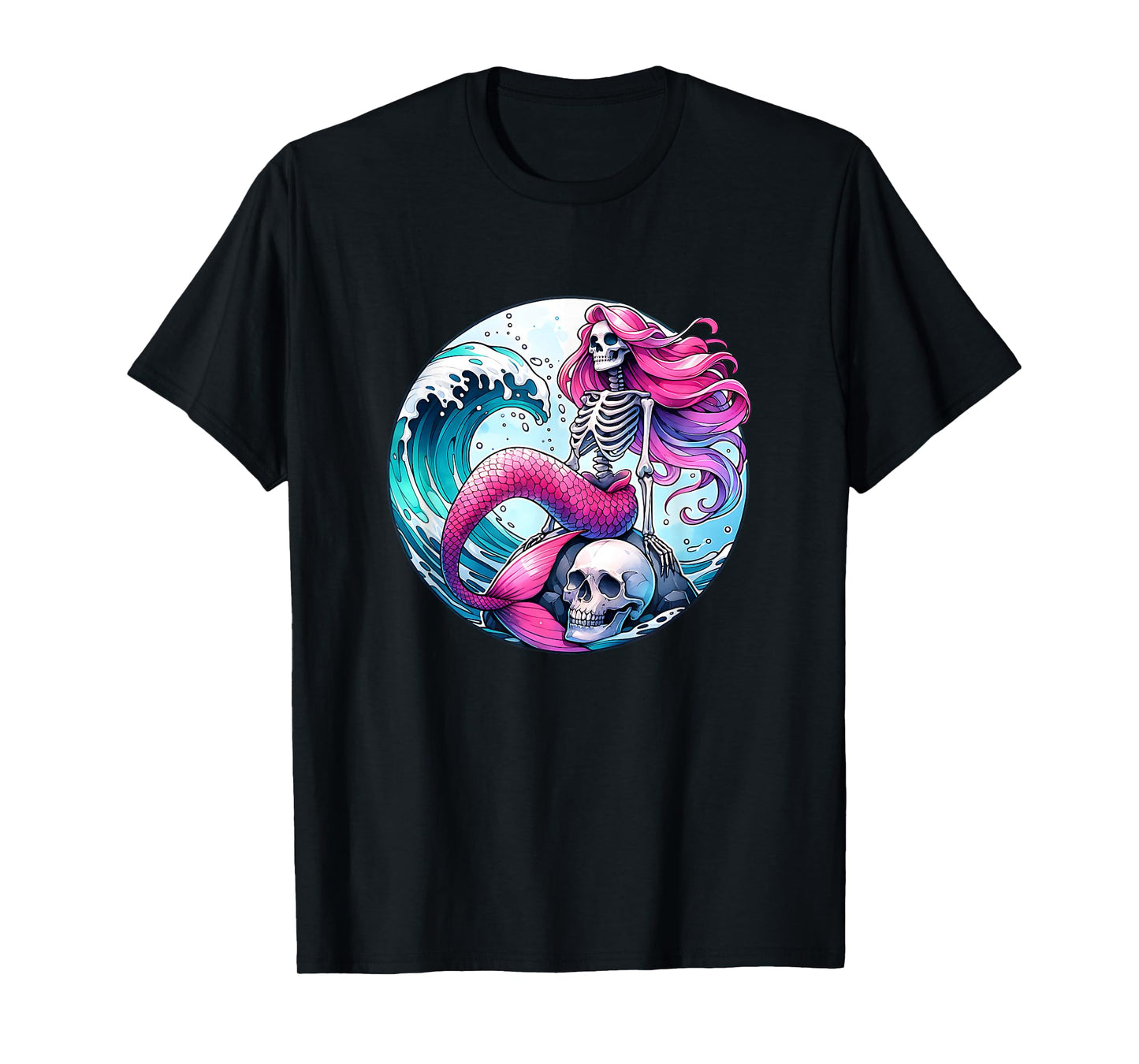 Mermaid Skull Ocean Wave Siren Skeleton Sea T-Shirt